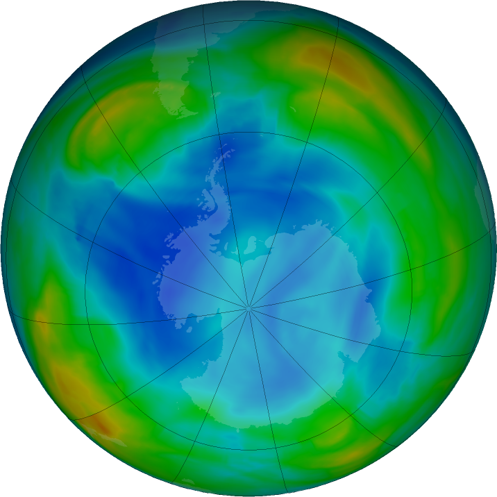 Antarctic ozone map for 02 July 2023